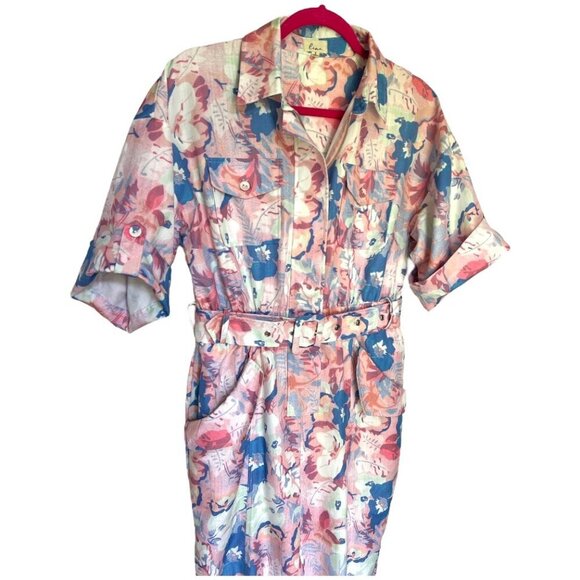 Lena Romper Jumpsuit Floral Print Pockets & Belted Zip Front Cuffed Ankles Small - Picture 8 of 9